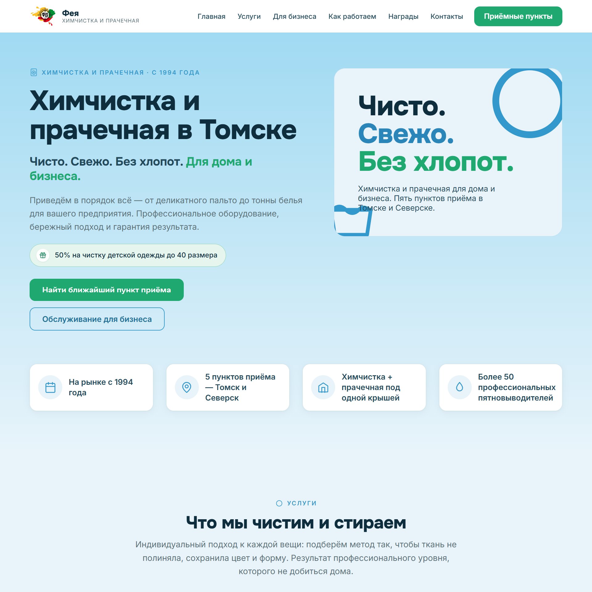 Сайт «Фея» — Химчистка и&nbsp;прачечная, Томск и&nbsp;Северск